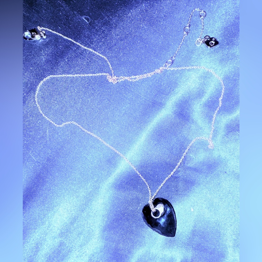 Swarovski White Gold Chain Necklace with Blue Crystal  Heart Pendant